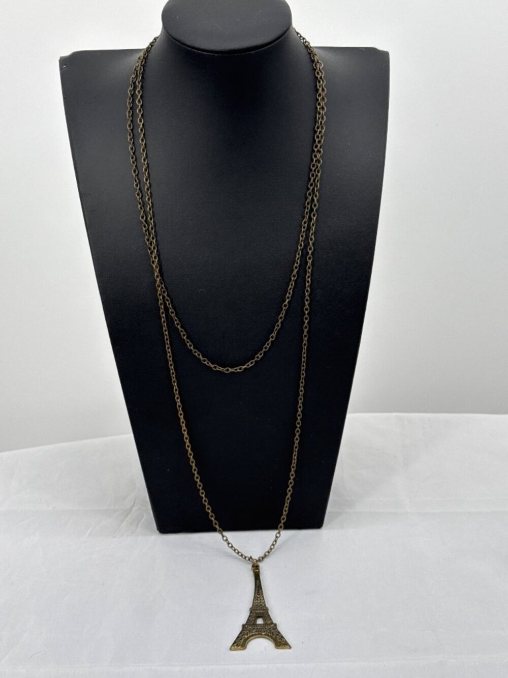 Vintage Bronze Layered Eiffel Tower Necklace Paris Cottagecore Steampunk Charm